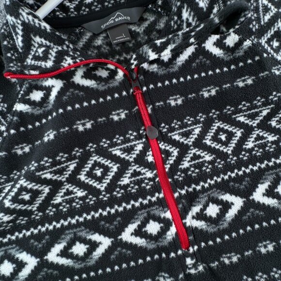 Eddie Bauer Women’s White Black Fair Isle Large Pullover 1/4 Zip Fleece Sweater - Picture 7 of 11